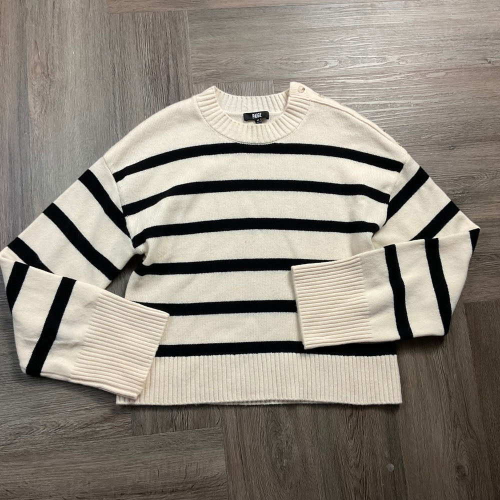 Anthropologie Paige Zofia Crew Neck Wool Striped Sweater Womens XS Cream Black